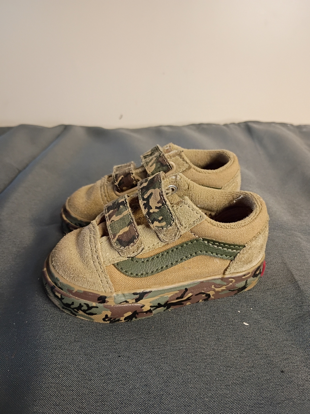 Vans Baby Tan & Green Camouflage Velcro Sneakers